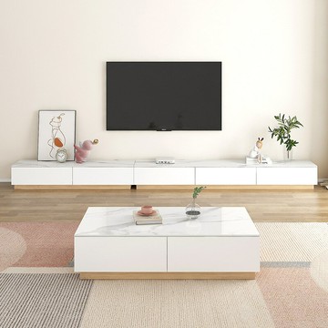 茶幾 免運熱銷 附發票 快速出貨 木月懸空電視櫃簡約現代客廳電視機櫃茶水桌原木色巖板電視櫃組合