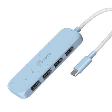 j5create 環保材質USB-C Gen2轉四埠Type-A高速集線器  JCH341EC(清新藍)
