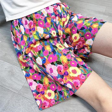 【韓國K.W.】韓國專櫃級粉彩花棉稠五分褲居家睡褲(女睡衣/家居服/短褲/運動)