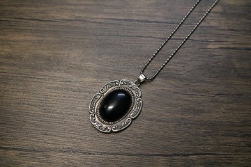复古银襄坎黑玛瑙项链/简约大气设计/