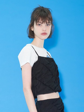 Ribbon Shirred Top - Black