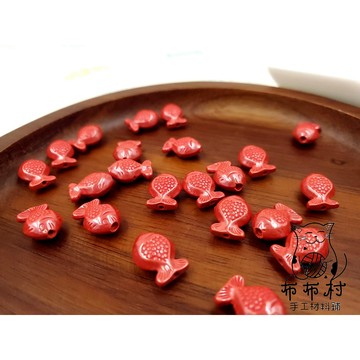 年年有魚硃砂串珠 散珠 穿搭手鍊配件 文藝飾品配件 文玩小物D12