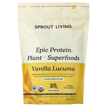 Sprout Living, Epic Protein®，有機植物蛋白質 + SuperFood，香草蛋黃果，1 磅（456 克）