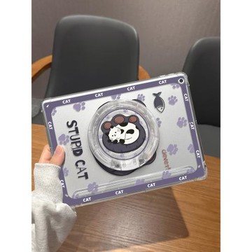 適用于ipad9保護套慵懶貓貓12.9寸平板殼2022新款air5帶支架360°可旋轉iPad10透明mini6防摔2021女pad亞克力