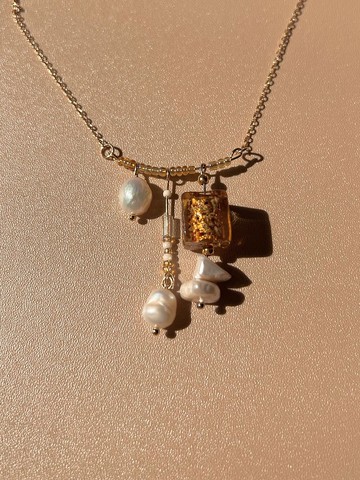 天然巴洛克淡水珍珠金箔琉璃珠串珠項鍊 | 生日情人節禮物