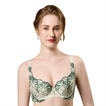 SWEAR 思薇爾 麥香情迷系列 C-G罩 軟鋼圈 涼感 背心型 蕾絲 刺繡 集中 包覆 女內衣 (萃香綠)