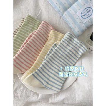 條紋襪子女中筒襪秋冬款ins潮棉襪韓版日系彩色運動春秋長堆堆襪