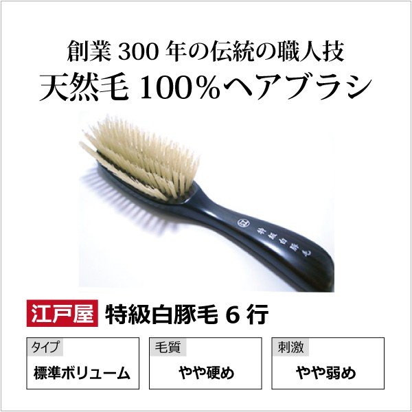 創業300年江戸屋謹製 - 特級白豚毛ヘアブラシ6行植え 白豚毛100％ 最高級ヘアブラシ 標準の髪ボリューム向け（細毛にも） やさしい頭皮刺激（ マッサージ効果） 通販 LINEポイント最大0.5%GET | LINEショッピング