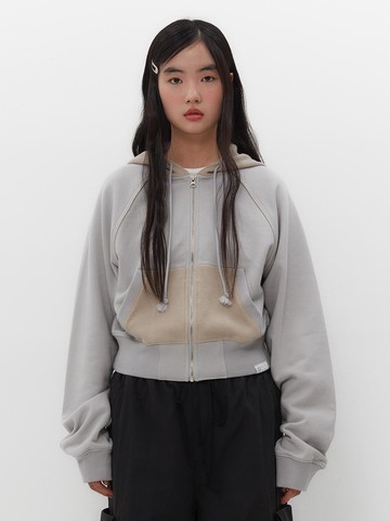 WAFFLE MIXED HOOD ZIP UP [GREY]