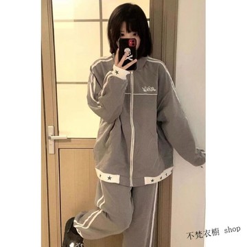 秋冬韓系氣質小香風軟妹多巴胺穿搭 休閒運動服薄款長袖套裝女 兩件式套裝 學生韓版百搭衛衣 高級感女裝
