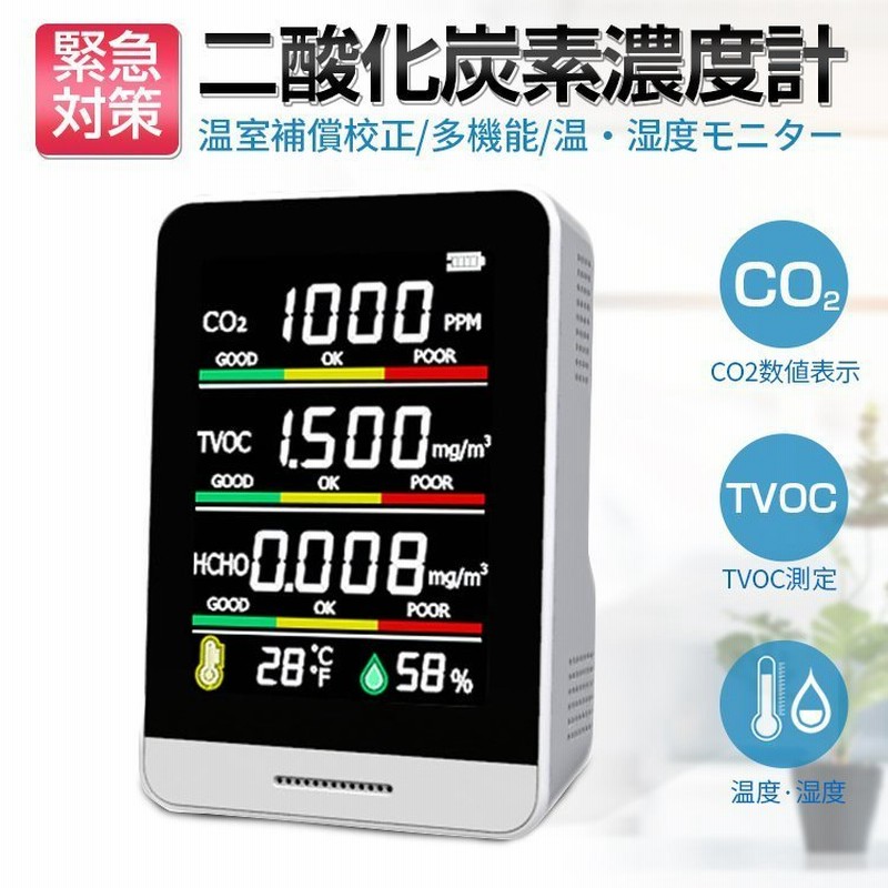 セール品」二酸化炭素濃度計 CO2センサー 二酸化炭素計測器 CO2マネージャー co2濃度計 空気質検知器 温度計 湿度 三密 換気 濃度測定  USB充電 おすすめ 通販 LINEポイント最大0.5%GET | LINEショッピング