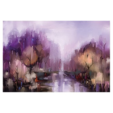 24mama掛畫 單聯式 森林湖泊 藝術繪畫 抽象無框畫  60 x 40cm  秋天樹木06