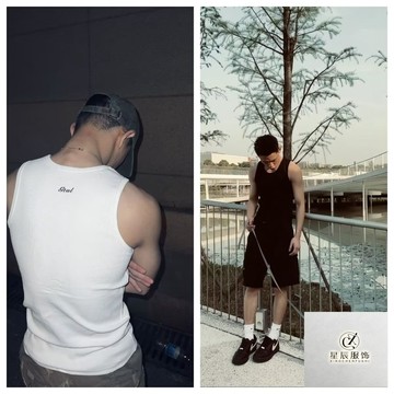 外穿背心男 夏季美式休閒大碼運動修身彈力純色刺繡無袖肌肉背心 背心男 彈力背心 內衣男 純色背心 上衣 男裝 白色背心