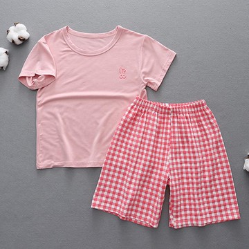 親子透氣涼爽短袖家居服套裝/空調服-兔子-粉色