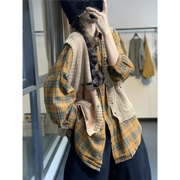 莫里秋季原創文藝復古拼色懷舊風寬松休閑日系百搭針織開衫馬甲女