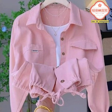 【甜酷百搭】Polo領襯衫 襯衫女 外套女 開衫 牛仔襯衫 春秋外套 棉質面料 下襬抽繩設計 寬鬆版型 春秋季日常穿搭