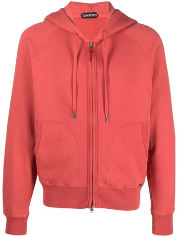 TOM FORD - zipped drawstring hoodie - men - Cotton - 54 - Pink