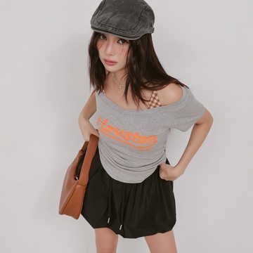 格紋綁帶假兩件撞色T-灰【KT224570】