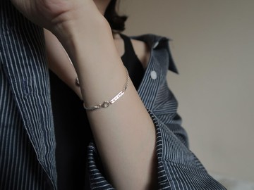 925純銀 月亮 礦石 斜紋鍊 客製化刻字 手鍊 免費送禮包裝