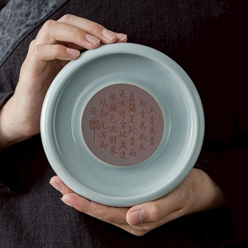 天青汝窯復古茶承壺承干泡臺壺托茶具配件家用陶瓷茶壺墊開片可養