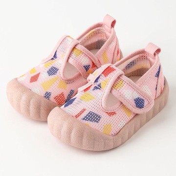 韓國 OZKIZ - 網眼透氣包覆幼稚園室內鞋/休閒鞋-色塊-淺粉