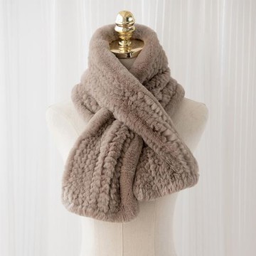 優雅型韓版獺兔毛皮草圍巾手工編織兔毛圍脖冬季保暖圍巾女純色