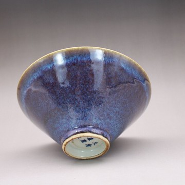 清康熙窯變花釉釉斗笠碗 茶碗古玩古董陶瓷器 仿古老貨收藏品擺件