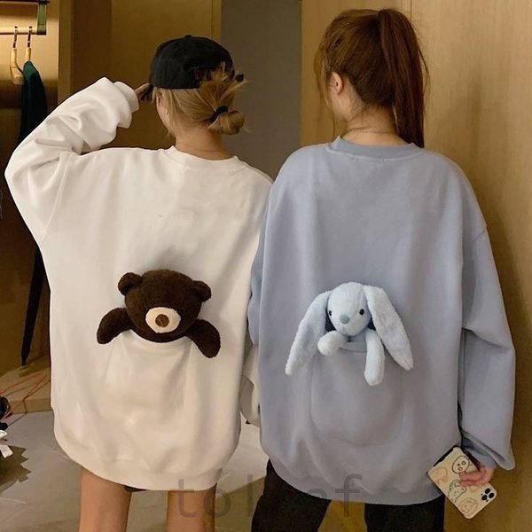 トレーナーレディースかわいいトップススウェットうさぎくまぬいぐるみ付きキュートおしゃれバックシャンお揃い双子コーデ大きめルーズ 通販 Lineポイント最大0 5 Get Lineショッピング