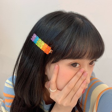 少女心放映室 小熊軟糖發夾 可愛甜美彩虹果凍劉海邊夾一字夾頭飾