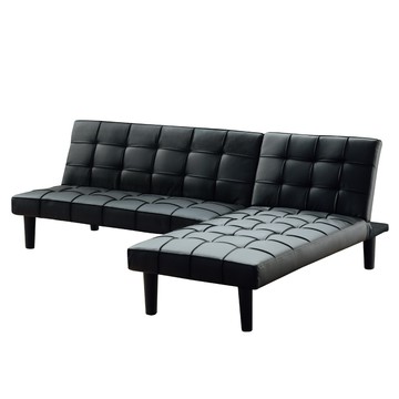 【RICHOME】黑皮L型沙發床組黑色