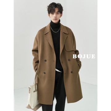 羊絨羊毛雙面呢大衣男士高級感雙排扣寬松中長款秋冬季22呢子外套