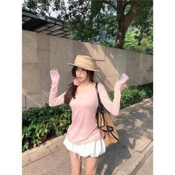 可可里自制~萊賽爾天絲薄款罩衫春夏露肩大圓領防曬長袖T恤上衣女