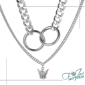 【伊飾童話】狂野天使＊粗麻花雙層中性項鍊/銀