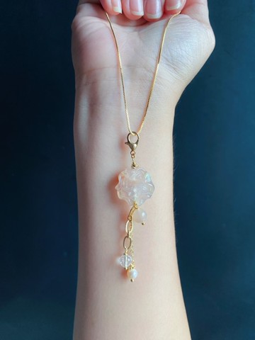 天然櫻花瑪瑙 粉花 珍珠 水晶 牡丹花 隨意扣 項鍊 包掛 禮物