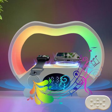 綠佰能無線充電器智能氛圍燈藍牙音箱床頭適用iWatch Ultra S9蘋果手機iPhone15Pro情人節生日禮 白色