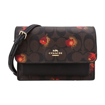 COACH 印花PVC兩用腰斜背包(咖啡黑)