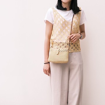 浪漫米黃手工編織側背包