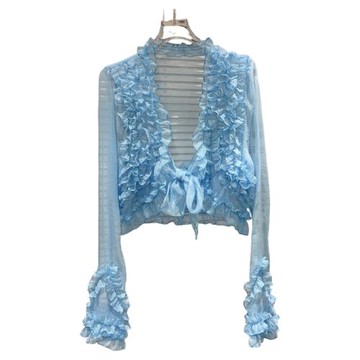 【現貨】2026春季新款甜酷辣妹褶皺花邊綁帶透視網紗短外套小衫女