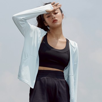 連帽款冰涼感超薄防曬外套-冰藍