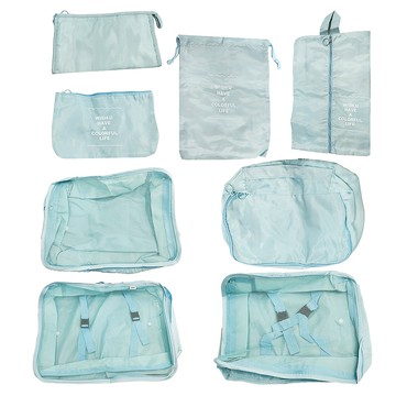 旅行收納袋8件組  大號(40 x 30 x 12cm) + 中號(30 x 28 x 12cm) + 小號(30 x 20 x 12cm) + 束口袋(36 x 27cm) + 內衣袋(28 x 20 x 12cm) + 平口袋(27 x 12cm) + 鞋袋(36 x 21c