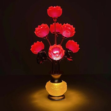 LED蓮花供佛燈 九品蓮花燈菩薩家用led長明燈佛堂觀音佛前佛燈七彩琉璃花瓶供燈