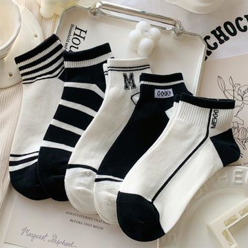 條紋襪子女短襪淺口夏季薄款ins潮棉襪情侶百搭字母運動低幫船襪