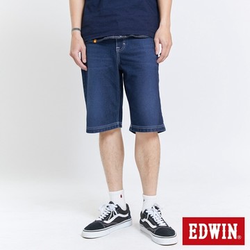 EDWIN 男裝 加大碼 迦績 EJ6冰河玉寬鬆短褲-酵洗藍