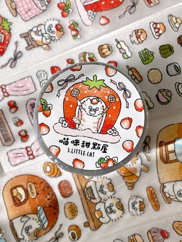 3小喵咪/喵咪甜點屋/5公分閃砂加白墨透明紙膠帶/有切膜附離型紙