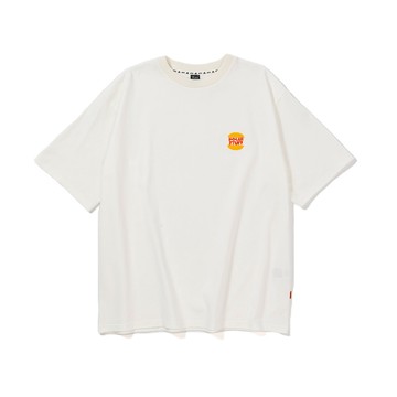 日本限定 POLER PRM WASH STEAMED HAMS CHENILLE EMB TEE 潮流漢堡毛絨刺繡復古水洗短T / 白色
