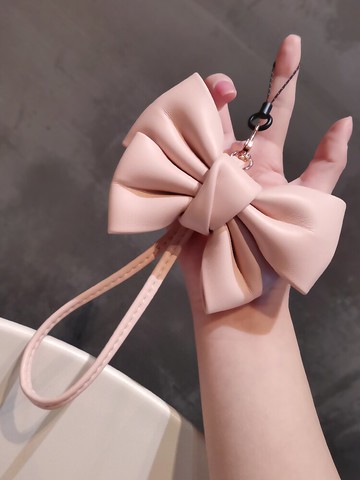 手機掛繩短款手腕帶子網紅女款皮質蝴蝶結掛飾潮牌新款包包掛件手機殼通用吊墜