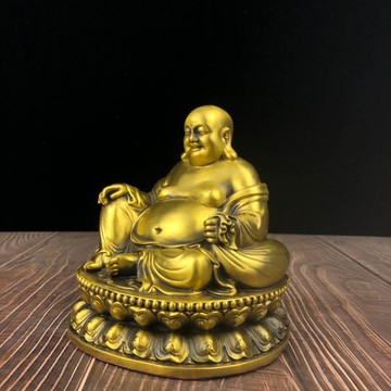 純銅坐蓮花布袋彌勒佛像招財祝福家居供奉書房辦公室裝飾車載擺件