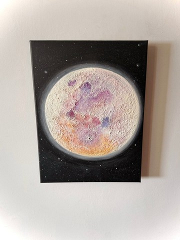 【幻彩圓月】30*40壓克力畫/丙烯畫作/掛畫/裝飾畫/立體紋理畫