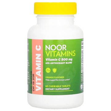 Noor Vitamins, 維生素 C 與抗氧混合物，橙味，500 毫克，60 片咀嚼片