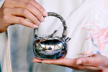 手工純銀日式平丸壺  一張口打出